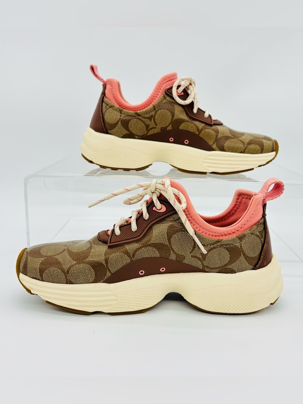 Coach C270 Tech Runner Sneakers Womens 7B Signature Monogram Pink Chunky Shoes - Picture 10 of 16
